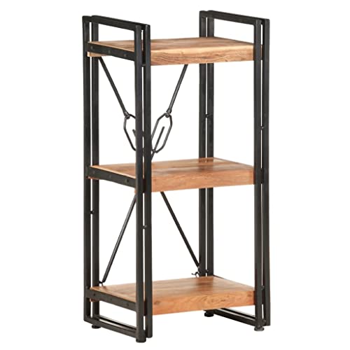 3-Tier Industrial Bookcase, Solid Acacia Wood Bookshelf with Powder-Coated Steel Frame, Rustic Storage Organizer Display Stand for Study or Home Office, 11.8 x 15.7 x 31.5 in