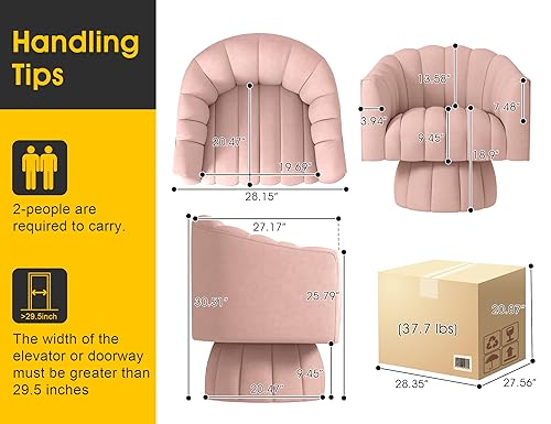 Dewhut Swivel Barrel Accent Chair, Velvet Reading Armchair, Pink | Mid Century Style, Modern Round ArmChair With 360° Swivel Base, For Living Room / Bedroom / Office - color: Pink