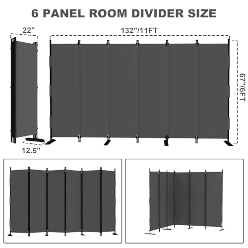 6 Panel Room Divider,6ft Folding Screen Portable Wall Partition Room Divider with 4 Metal Feet,Privacy Screen Indoor Doubles as a Cubicle Wall,Suitable for Bedroom Dressing Room Office - color: Grey, size: 6 Panel-Upgrade