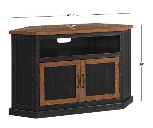 Martin Svensson Home Rustic Corner Solid Wood TV Stand, Black with Honey | Entertainment Center, for TVs up to 55", Two Door Cabinet, Open Storage shelf - color: Black With Honey Top
