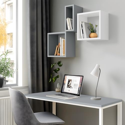 Wall Mount Shelf Set of 4, Floating Cube Shelves for Space Discovery Home and Commercial Use, Large Size Shelves Set, Grey - color: Grey, size: Set4