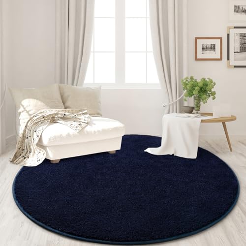 FlyDOIT Round Area Rugs for Bedroom Living Room, 4x4 Navy Blue Super Soft Comfy Thickened Memory-Foam Indoor Circle Carpets, Modern Aesthetic Minimalist Carpet for Boys Girls Adults Nursery Home Décor - color: Navy Blue, size: 4' (Round)