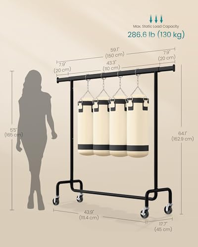 SONGMICS Clothes Rack with Wheels, Heavy-Duty Garment Rack with Extendable Hanging Rod, 286.6 lb Load Capacity, 17.7 x (43.3-59.1) x 64.1 Inches, Chrome-Plated, Matte Black UHSR011B01 - color: Matte Black, size: (43.3"-59.1")W
