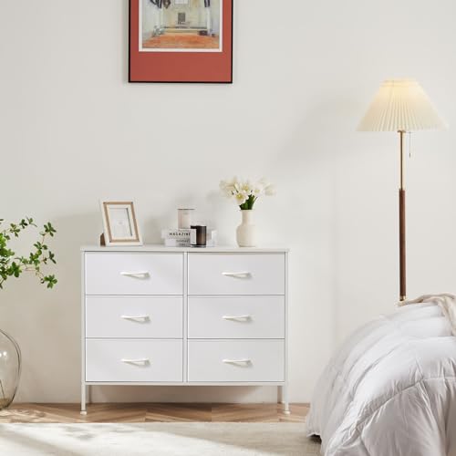 Sweetcrispy Dresser for Bedroom with 6 Drawers, Storage Tower Organizer | Chest of Drawers with Metal Frame Wooden Top for Closet, Living Room, Entryway, White - color: White, size: 31.5"D x 11.8"W x 31.5"H (6 Drawers)