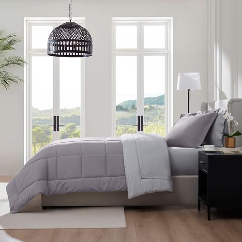 Nestl 5 Piece Twin Comforter Set – Grey Lavender Reversible Bed in a Bag – Complete Twin Size Bedding Set with Sheets, Pillowcase and Sham - color: Grey Lavender, size: Twin