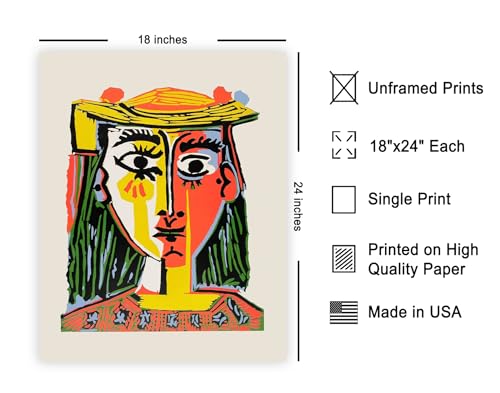Poster Master Vintage Poster - Retro Cubism Print - Gift for Artist, Friend - Head of Woman, Hat, Green Hair, Aesthetic - Wall Decor for Bedroom, Office, 18x24 Unframed Wall Art - color: Style-11, size: 18"L x 24"W