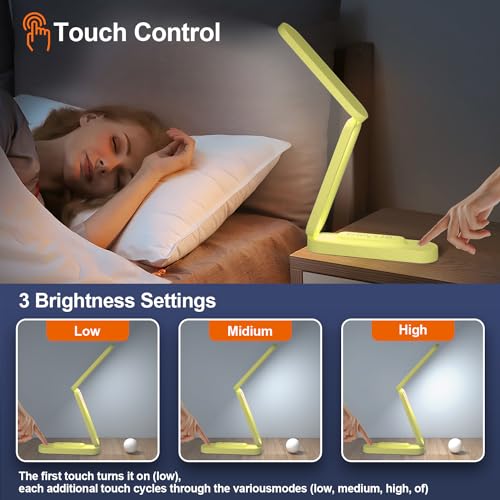 Giryuhd LED Desk Lamp for Office Home & Battery Operated Lamp Rechargeable Lamp Foldable & Portable Light, LED Desk Light Strip, 3 Brightness Dimmable Small Desk Lamp Reading Lamp (Yellow) - color: Yellow
