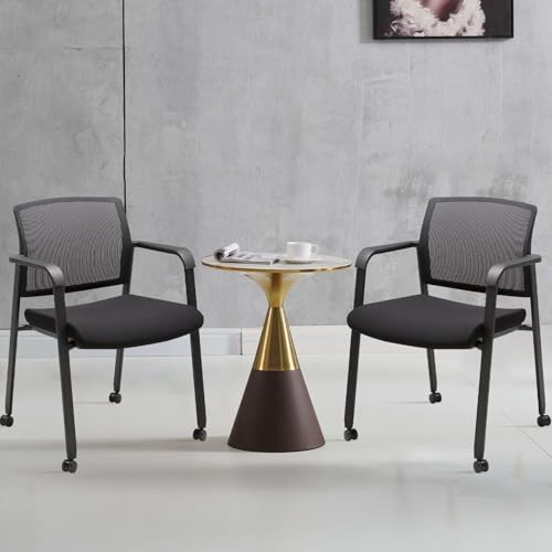 CLATINA Black Waiting Room Chair with Wheels Mesh Back Stacking Arm Chairs with Upholstered Fabric Seat and Ergonomic Lumbar Support for Office School Church Guest Reception - color: Withwheels Black, size: 2 pack