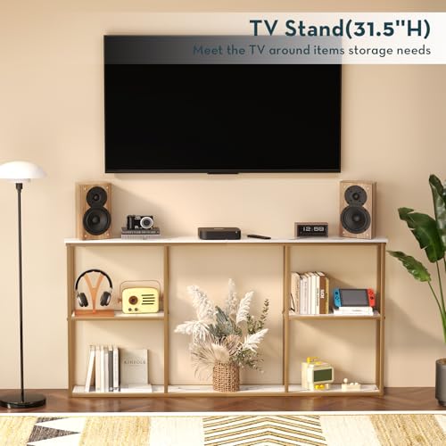 WOHOMO Folding Desk, Small Foldable Desk and Narrow Console Table with Storage,3 Tire Long Sofa Table Behind Couch