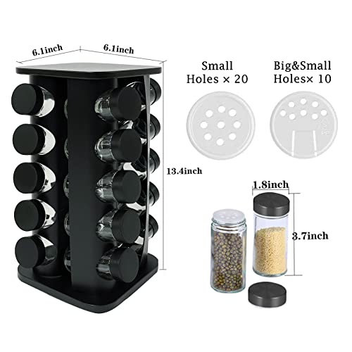 KALINCO Rotating Spice Rack, Spice Rack Organizer for Cabinet, Spice Rack with Jars(20-Jar), Revolving Spice Organizer, Spice Carousel Tower for Kitchen Black - size: Black SQ