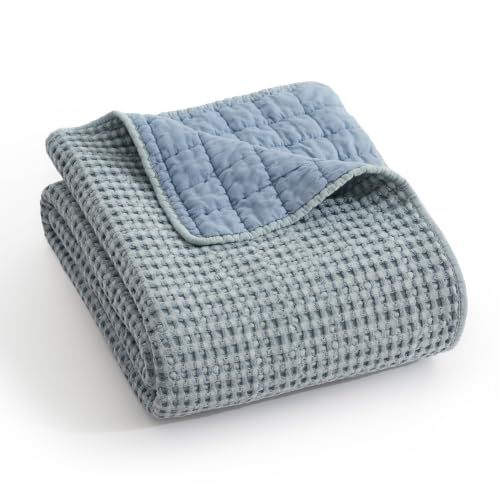 Levtex Home Mills Waffle Twin Bedspread Set (84x104in) with 1 Pillow Sham (26x20in) - Chambray - Cotton Waffle Twin Size Bedspread Set - Lightweight, Soft, Pre-Washed - color: Chambray, size: Twin Bedspread
