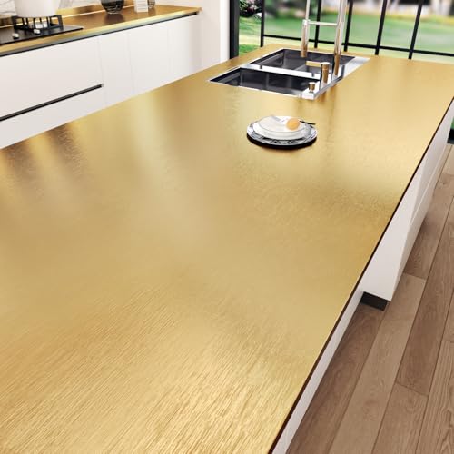 Stainless Steel Gold Contact Paper Removable Metal Gold Wallpaper | Peel and Stick Brushed Golden Contact Paper Stainless Steel Vinyl Fridge Wrap for Appliances Cabinets Countertops 15.8"x80" - color: Gold, size: 15.8" x 80"