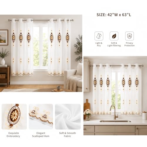 Simple Chenille Jacquard Sheer Window Elegance Curtains/Drapes/Panels/Treatments for Bedroom Living Room, 42 x 63, Top Grommets(2 Panels) | European Floral Detail, Lightweight Fabric Feel, Soft Natural Light, for Bedroom and Living Room Windows - color: C