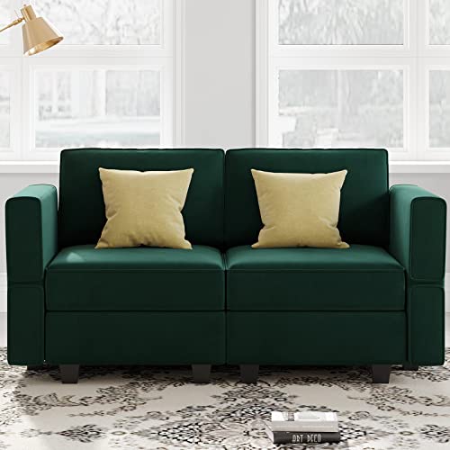 Belffin Modular Loveseat Sofa Couch with Storage Seats Velvet 2 Seater Love Seats for Small Spaces Green - color: Green, size: Loveseat Sofa