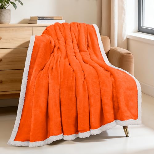 BEAUTEX Sherpa Fleece Throw Blankets Soft Fluffy Flannel Plush Cozy | Fuzzy Orange Cuddle Blanket for Couch, Bed, Sofa, Adults (50" x 60", Orange) - color: Orange, size: Throw-50"x60"