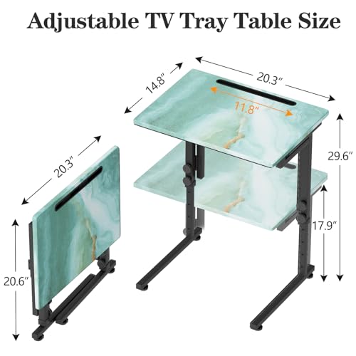 Adjustable Folding TV Tray, C-Shaped Foldable Table, No assembly(Sea Blue) | Heavy-duty steel frame, Height adjustable, Folds flat for storage, For Couch, Small Space, Living room - color: Sea Blue+black