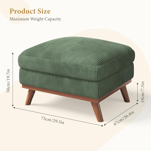 Vesgantti Large Ottoman for Modular Sofa, 29.5" Corduroy Pouf Ottoman with Spring Cushion, Rectangle Foot Rest for Couch, Entrance Footstool with Wood Legs, Footstool for Living Room, Bedroom, Green - color: 29.5" - Ottoman Green