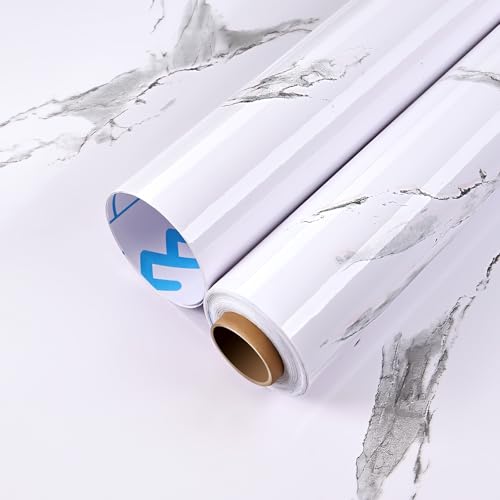 Glossy Marble Contact Paper Peel and Stick Wallpaper 17.7"x394" White | Removable Waterproof Vinyl Wall Paper for Countertops Kitchen Cabinets Backsplash Furniture - color: White, size: 17.7"W x 394"L