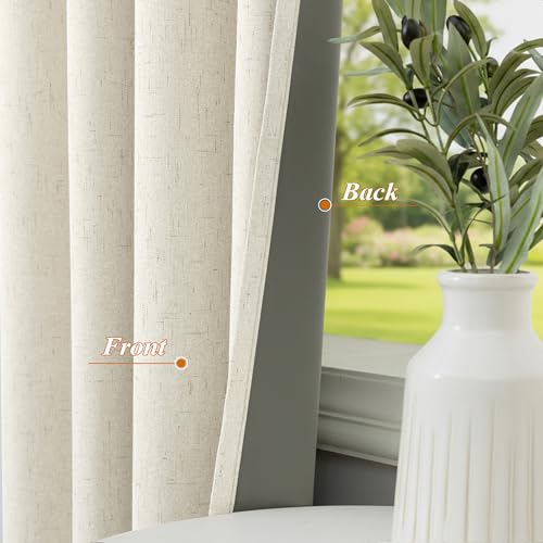 100% Blackout Linen Textured Curtains for Bedroom Thermal Insulated Full Light Blocking Room Darkening Bronze Grommet Window Drapes for Living Room Nursery 52 x 84 Natural (2 Panels) - color: Natural, size: 52"W x 84"L (Pack of 2)