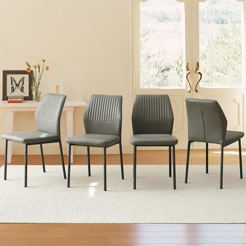 Dining Chairs Set of 4, PU Leather Dining Room Chairs, Comfortable Upholstered Kitchen Chair with Black Metal Legs for Living Room, Dining Room, Dark Grey - color: Dark Grey, size: 4 chairs