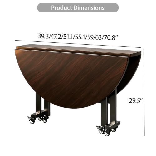 Folding Dining Table, Round Drop Leaf Kitchen Table with Wheels, Space Saving Extendable Table for Dining Room, Living Room, Small Space, Entryway Table and Storage Rack Grey 150cm/59in - color: Grey, size: 150cm/59in