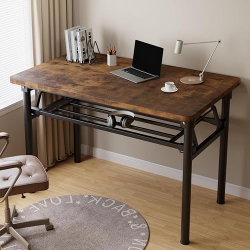 Folding Desk, 39.4" Foldable Desk for Small Spaces - Space Saving Folding Computer Desk, Portable Compact Design for Home Office, Bedroom, Dorm & Apartment, No Assembly Required - color: Frame:black/Board:rustic Brown, size: 39.4"*19.7"