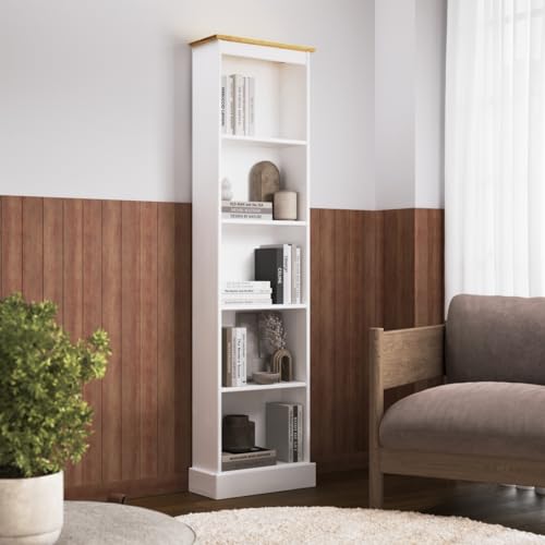 Wood Bookcase Tall Narrow Corona Snow - color: White