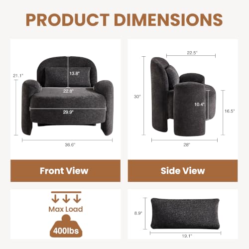 Accent Chair for Living Room, Modern Chenille Fabric Lounge Reading Sofa Chair with Lumbar Pillow, Upholstered Arm Chairs for Bedroom, Office, Dark Grey - color: Dark Grey