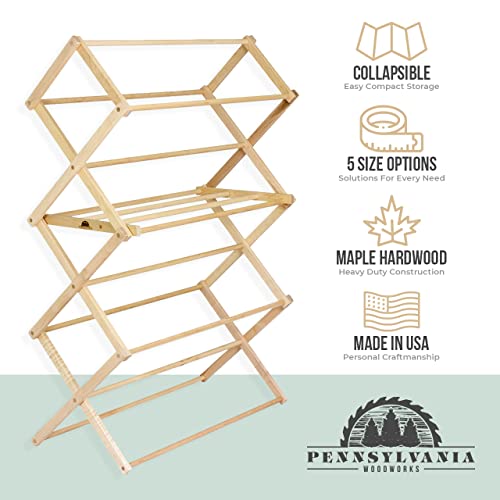 Clothes Drying Rack: Solid Maple Hardwood Laundry Rack for Bedding, Blankets, Towels & More, Heavy Duty, Folding Drying Rack Made in USA, No Assembly Needed, Extra Large - color: X-large