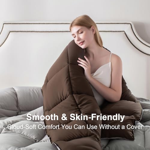 KASENTEX Twin/Twin XL Comforter Set – Reversible Dual Color – Goose Down Alternative – Ultra-Soft, Lightweight, Machine Washable, Maintain Fluffiness, All Season Warmth (Silver Cloud/Chocolate Brown) | 250 GSM Fill, Ultra-Soft, Lightweight, Machine Washab