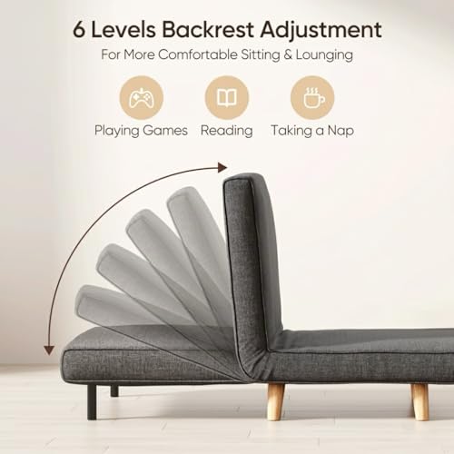 3 in 1 Convertible Sleeper Chair Bed, 6 Angle Backrest, Dark Gray | Chair Bed Futon for Adults with 6 Angle Adjustable Backrest, Single Sofa Bed for Living Room/Apartment/Office
