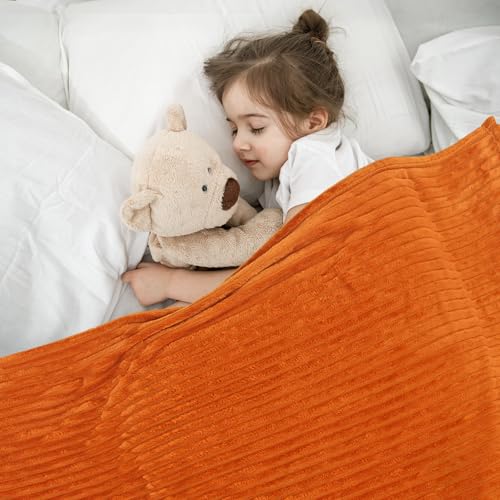 Vessia Flannel Fleece Throw Blanket, 300GSM Cozy Orange Striped Blanket for Kids and Adults, Warm and Soft Microfiber Ribbed Couch and Sofa Throw for All Season(50x40inch) - color: Burnt Orange, size: 50x40 inch