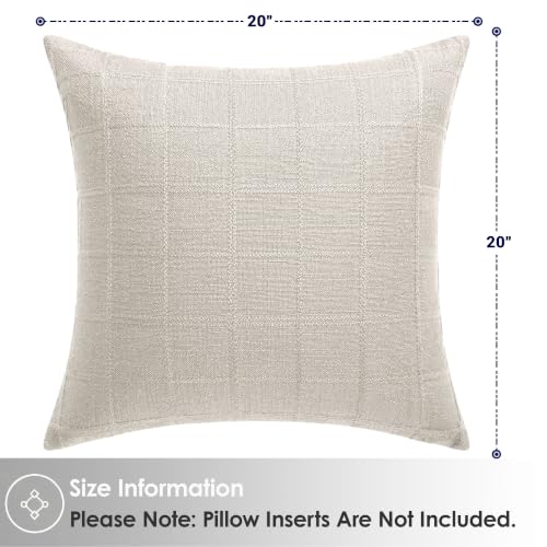 Linen Burlap Textured Pillow Covers 20x20 Inch Beige Set of 2 | Plaid Pillow Covers with Hidden Zipper,Soft Farmhouse Cushion Covers for Couch Sofa Living Room Bedroom,Machine Washable - color: Beige, size: 20" x 20" (Pack of 2)