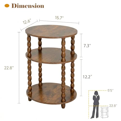 3-Tier Oval Side Table with Solid Wood Legs, Small End Table with Storage Shelves for Living Room Bedroom, Modern Night Stand Accent Table for Small Spaces, Easy Assembly - size: Oval(12.6''x15.7''x22.8'')