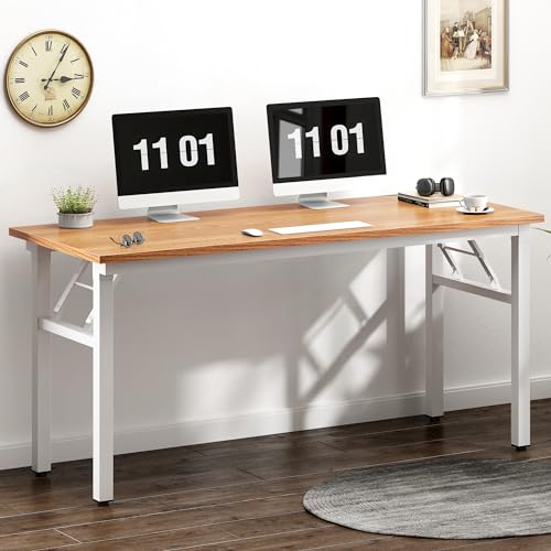 Need Folding Computer Desk, 55 inches Large Home Office Desk, Student Study Desk Writing Desk Workstation, No Assembly Needed, Teak and White - color: Teak & White, size: 55 inches