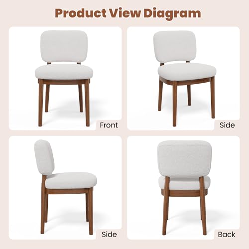 Wooden Dining Chairs Set of 4, Boucle Upholstered Kitchen Chairs with Solid Wood Legs, Mid Century Modern Dining Chairs, Farmhouse Side Chair with Hardwood Frame for Dining Room, White - color: White, size: Set of 4