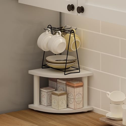 Furinno Turn-N-Tube Kitchen Countertop Organizer, 2-Tier Corner Countertop Organizer Shelf, Corner Shelf, for Kitchen, Pantry, Organizers and Storage, White - color: White/White, size: 2-Tier Corner