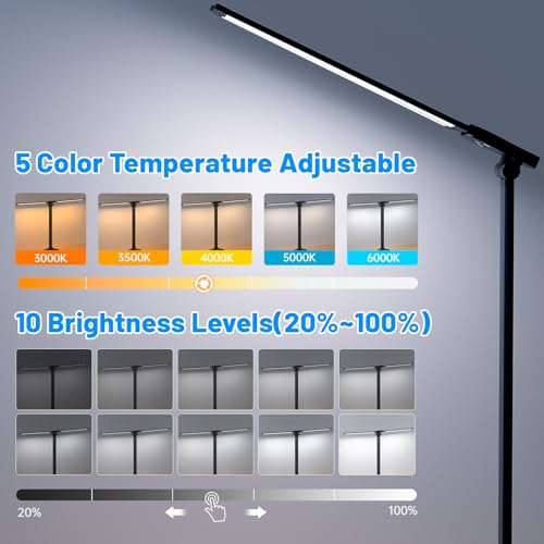 Desk Lamps for Home Office, LED Desk Light, Black | 5 Color Modes, 10 Brightness, with USB Charging Port, Dual Swing Arm Dimmable Desk Lamps for Home Office Nail Dorm - color: Black