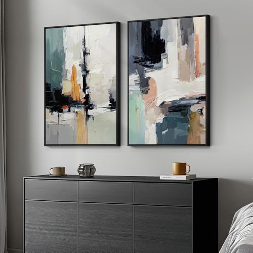 Large Framed Colorful Abstract Wall Art for Living Room Set of 2, 24x36 In | Multicolor, Large artwork for walls, Canvas prints, Modern paintings, Bright pictures, Bedroom hallway office wall decor - color: Abstract Nights, size: 24" W x 36" H x 2Pcs