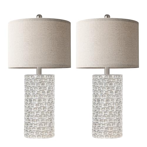 23" Modern Ceramic Table Lamp Set of 2, Table Lamps for Living Room, Rustic Farmhouse Bedside Lamps Nightstand lamp for Bedroom, Desk Lamp for End Table Home Decor Grey Shabby Chic White - color: Grey and White