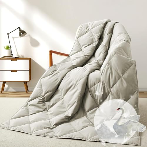 Deodar Down Fiber Throw Blanket Lightweight Packable Throw Indoor & Outdoor | Lightweight Beige Down Throw Blanket for Couch,Outdoor Picnic Lap Soft Throw Comforter for Office Bedroom, Machine Washable - color: Beige