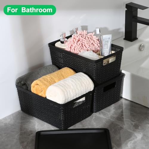 6 Pack Plastic Storage Baskets With Lids,Black Breathable Stackable Storage Bins,Small Storage Containers,for Organizing Storage Baskets on Desktops,Closets,Playrooms,Classrooms,Offices - color: Black