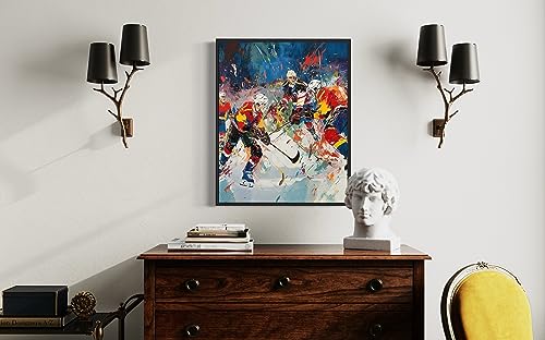 Ice Hockey Art Print Poster, Wall Art Painting Decor. Paint Splash Style Artwork. (Ice Hockey, 11x14 inches + (Black Frame)) - color: Ice Hockey, size: 14"L x 11"W
