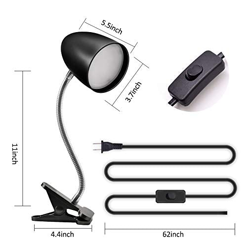 E ENERGETIC LIGHTING Clip on Light for Bed, Non-Dimmable Clip on Reading Light for Bed, 4000K Cool White, 3.5W 240 LM Desk lamp with clamp, Eye Protection, ETL Listed, Black - color: Clip Lamp-Black