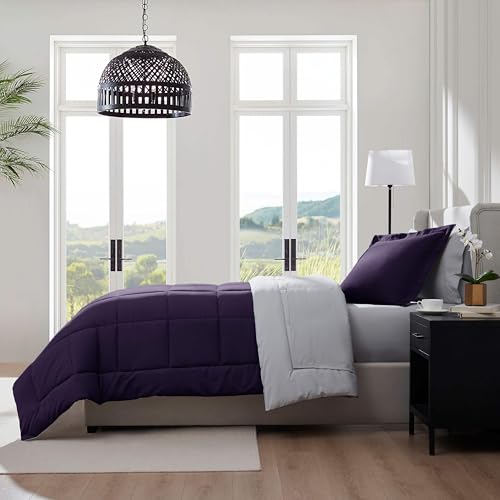 Nestl 5 Piece Twin Comforter Set – Purple Reversible Bed in a Bag – Complete Twin Size Bedding Set with Sheets, Pillowcase and Sham - color: Purple, size: Twin