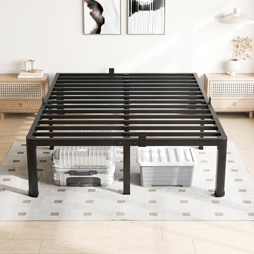 VIPSHOW 20 Inch Queen Bed Frame with Round Corners No Box Spring Needed | 3500lbs Heavy Duty, Under bed storage, 4 mattress stoppers, Headboard holes, Noise-free, Easy assembly & rubber covers - size: Queen, style: 20 Inch