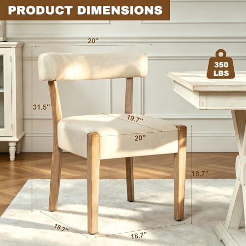RNKSFX Modern Dining Chairs Set of 2, Faux Leather Upholstered Kitchen & Dining Room Chairs, Mid Century Modern Wooden Dining Chairs Oversized Sturdy Rounded Chairs Curved Back, Beige - color: Beige