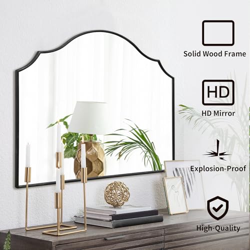 Besdomus Black Scalloped Dresser Mirror: 35"x26" Wooden Bathroom Mirror | Modern Minimalist Decorative Arched Wall Mirror for Vanity/Mantel/Bedroom/Entryway/Fireplace/Nightstand/Dining Room/Over Sink - color: Black, size: 26"L x 35"W