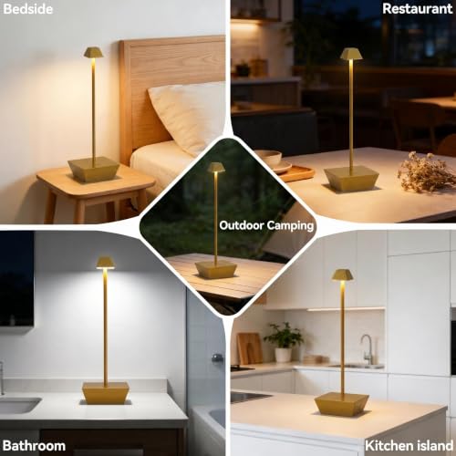 Rechargeable Table Lamps Battery Operated Lamp for Bedroom - color: T1005-Gold, size: 1pack