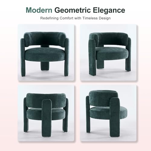 Modern Accent Barrel Chair,Mid Century Single Armchair with Curved Backrest Upholstered Side Reading Chair with 3 Legs Comfy Sherpa Chair for Bedroom Home Office Living Room (Green,Set of 2) - color: Green, size: Set of 2